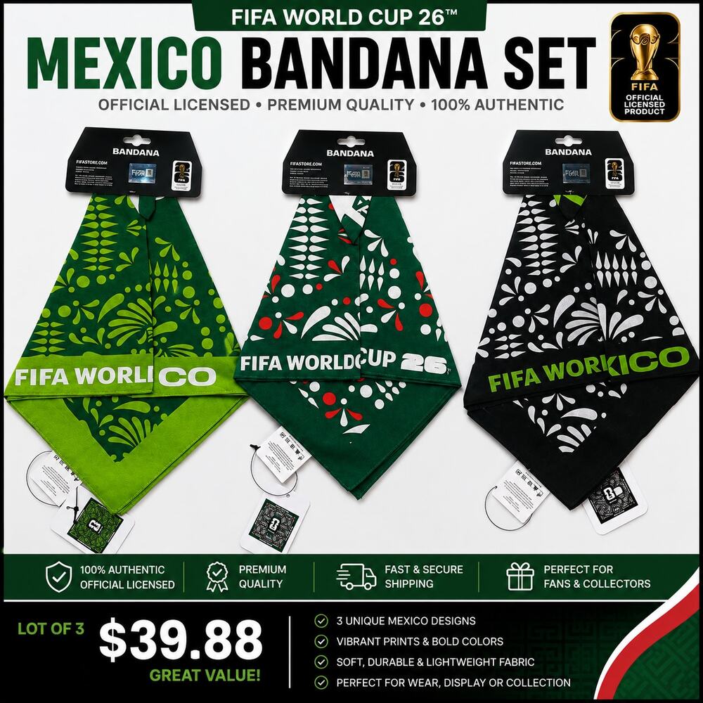 Lot of 3 FIFA World Cup 2026 Mexico Bandanas Official Licensed NWT Authentic